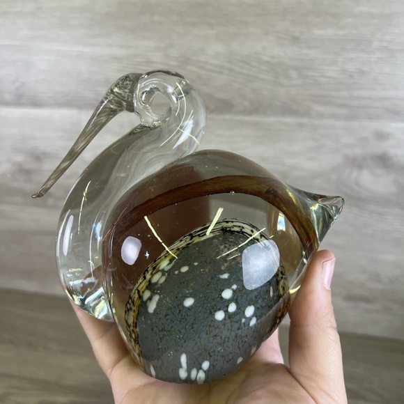 VTG Murano Style Hand Blown Glass Bird Pelican Paperweight 5" - Colorful Belly - Picture 11 of 12